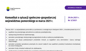 Komunikat o sytuacji społeczno-gospodarczej województwa pomorskiego w marcu 2021 r. - pierwsza strona komunikatu