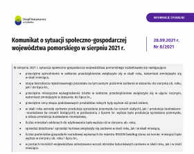 Komunikat o sytuacji społeczno-gospodarczej województwa pomorskiego w sierpniu 2021 r. - pierwsza strona opracowania