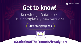 Fioletłowe tło w kształcie zasłony teatralnej, tekst na biało  Poznaj Dziedzinowe Bazy Wiedzy