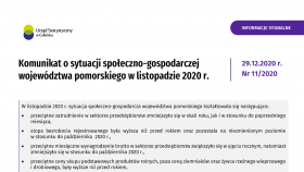 Komunikat o sytuacji społeczno-gospodarczej województwa pomorskiego w listopadzie 2020 r. - pierwsza strona dokumentu