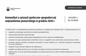 Komunikat o sytuacji społeczno-gospodarczej województwa pomorskiego w grudniu 2020 r.
