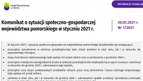 Komunikat o sytuacji społeczno-gospodarczej województwa pomorskiego w styczniu 2021 r. - pierwsza strona komunikatu