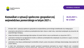 Komunikat o sytuacji społeczno-gospodarczej województwa pomorskiego w lutym 2021 r. - pierwsza strona opracowania
