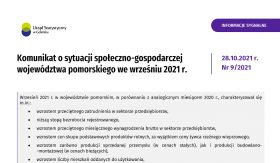 Komunikat o sytuacji społeczno-gospodarczej województwa pomorskiego we wrześniu 2021 r. - pierwsza strona opracowania