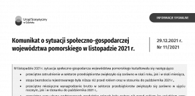 Komunikat o sytuacji społeczno-gospodarczej województwa pomorskiego w listopadzie 2021 r. - pierwsza strona opracowania