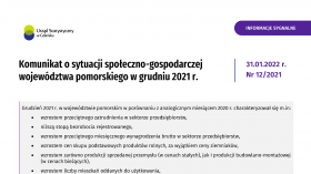 Komunikat o sytuacji społeczno-gospodarczej województwa pomorskiego w grudniu 2021 r. - pierwsza strona komunikatu
