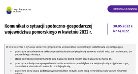 Komunikat o sytuacji społeczno-gospodarczej województwa pomorskiego w kwietniu 2022 r. - pierwsza strona opracowania