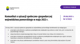 Komunikat o sytuacji społeczno-gospodarczej województwa pomorskiego w maju 2022 r. - pierwsza strona opracowania