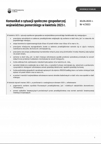 Komunikat o sytuacji społeczno-gospodarczej województwa pomorskiego w kwietniu 2023 r. - pierwsza strona opracowania