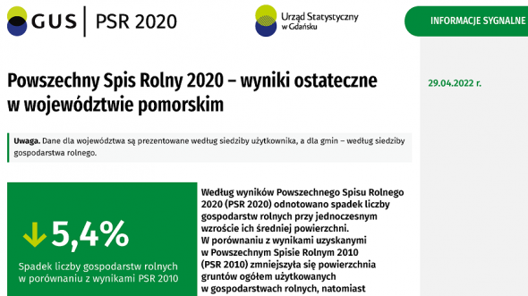 Powszechny Spis Rolny 2020 – wyniki ostateczne w województwie pomorskim - pierwsza strona opracowania