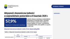 Aktywność ekonomiczna ludności w województwie pomorskim w II kwartale 2020 r. - zdjęcie pierwszej strony dokumentu