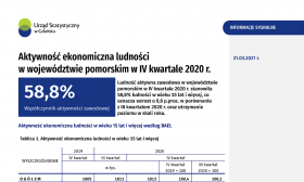 Aktywność ekonomiczna ludności w województwie pomorskim w III kwartale 2020 r. - pierwsza strona opracowania