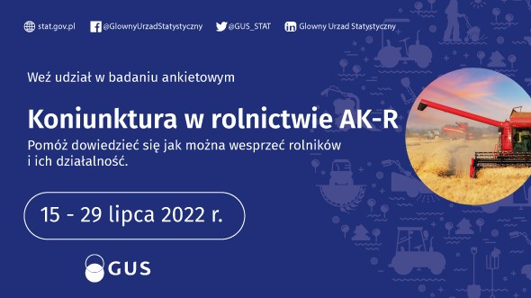 Niebieskie tło,tekst na biało - informacja o badaniu AK-R w dniach 15-29 lipca 2022 r.