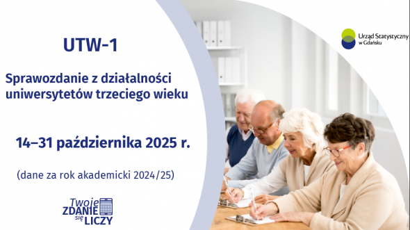 Po prawej stronie tytuł badania, terin badania, po lewej zdjęcie osób na sali wykładowej