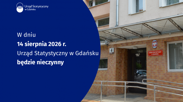 Po prawej stronie u góry logo, poniżej informacja o nieczynnym Urzędzie Statystycznym. Po prawej stronie zdjęcie Urzędu